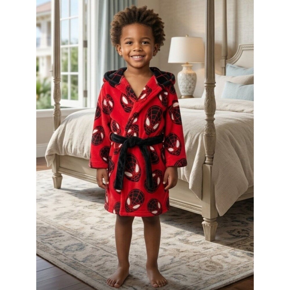 Boys Marvel Spiderman Robe With Hoodie Size 4-5